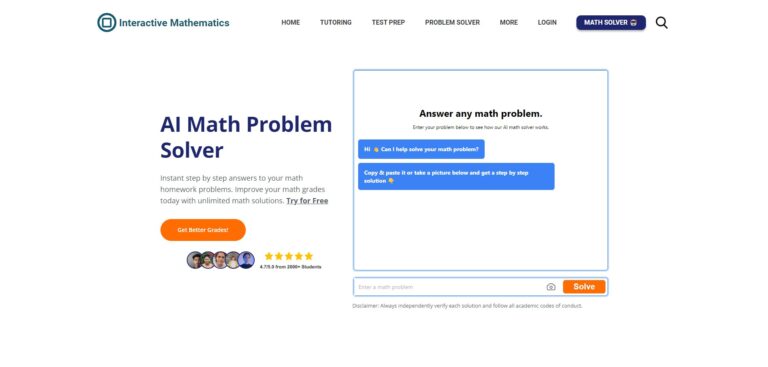 Capture d'écran de la page d'accueil d'IntMath