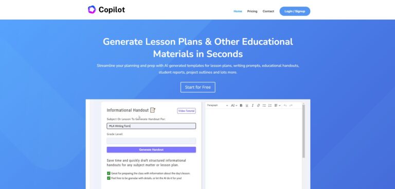 Capture d'écran de la page d'accueil d'Education Copilot