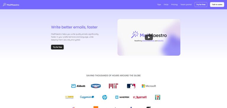 Capture d'écran de la page d'accueil de MailMaestro