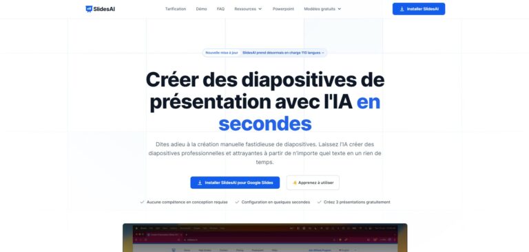 Capture d'écran de la page d'accueil de SlidesAI