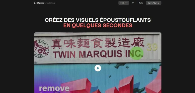 Capture d'écran de la page d'accueil de Clipdrop