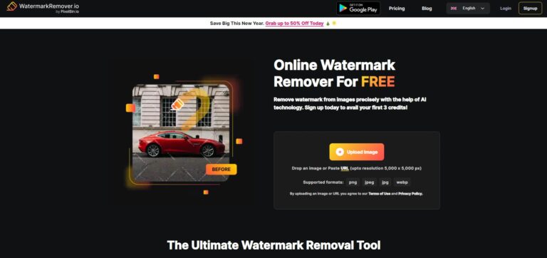 Capture d'écran de la page d'accueil de Watermarkremover.io