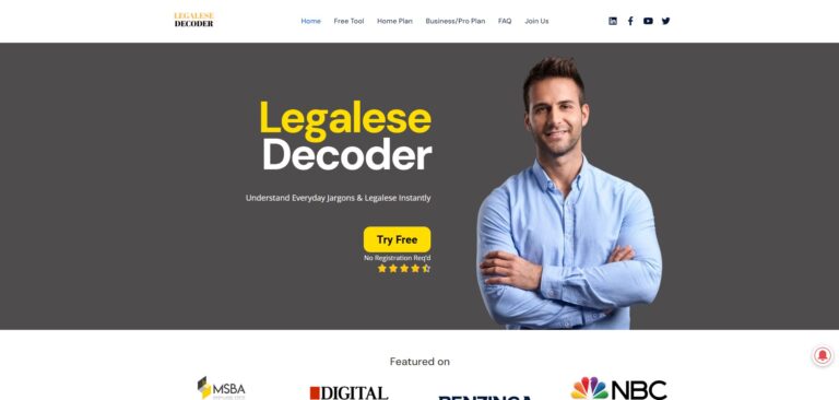 Capture d'écran de la page d'accueil de Legalese Decoder