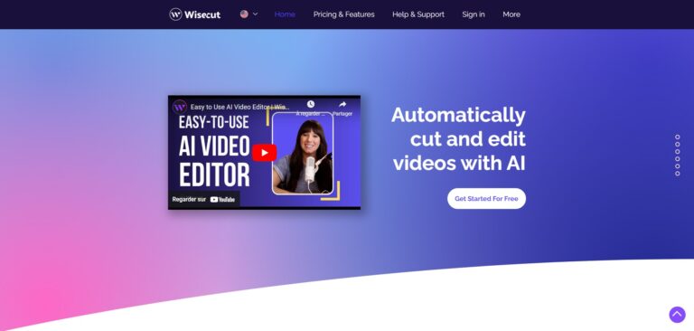 Capture d'écran de la page d'accueil de Wisecut