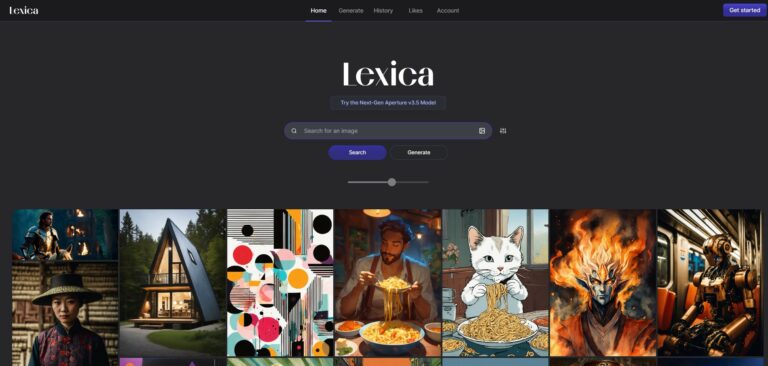 Capture d'écran de la page d'accueil de Lexica