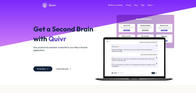 Capture d'écran de la page d'accueil de Quivr