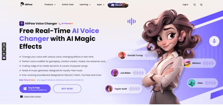 Capture d'écran de la page d'accueil d'HitPaw VoicePea