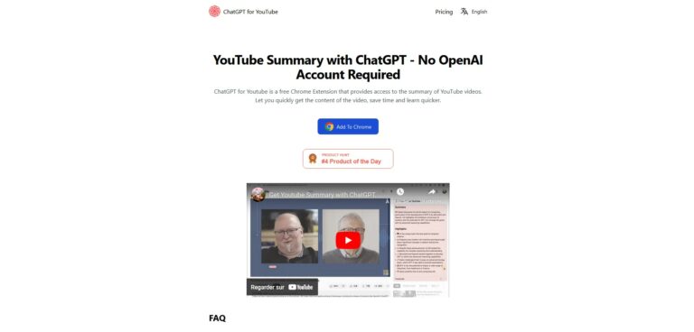 Capture d'écran de la page d'accueil d'AI Summary for YouTube