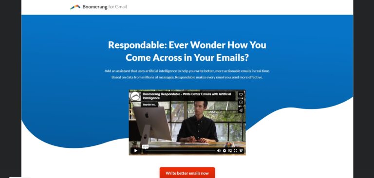 Capture d'écran de la page d'accueil de Boomerang for Gmail