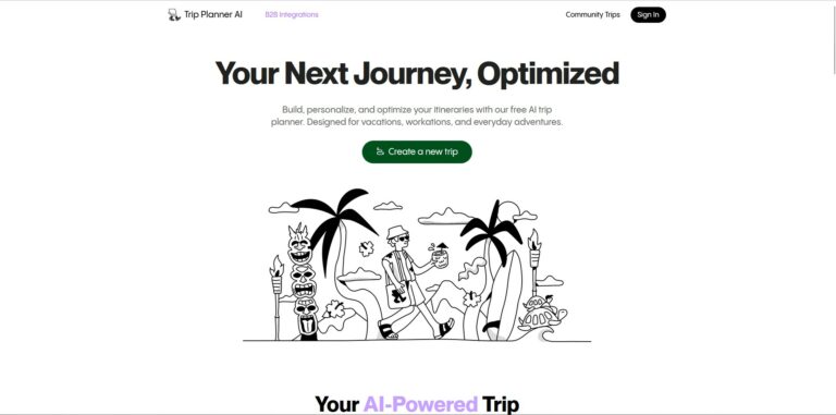 Capture d'écran de la page d'accueil de Trip Planner AI