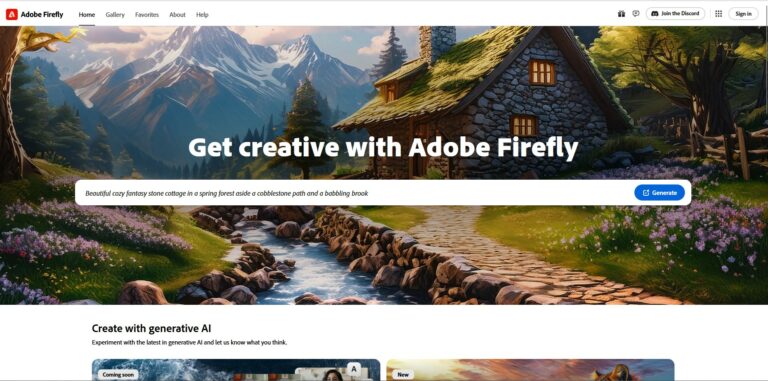 Capture d'écran de la page d'accueil d'Adobe Firefly
