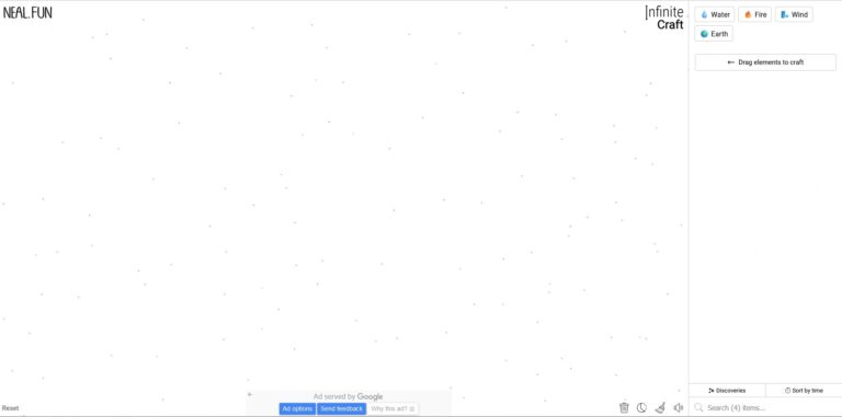 Capture d'écran de la page d'accueil d'Infinite Craft