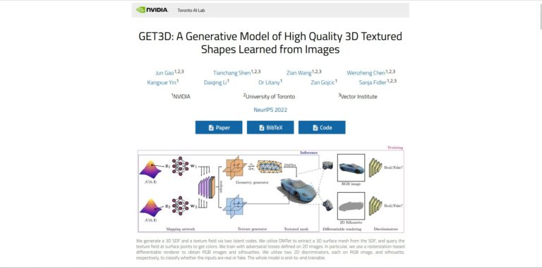 Capture d'écran de la page d'accueil de GET3D