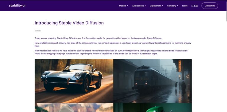 Capture d'écran de la page d'accueil de Stability AI